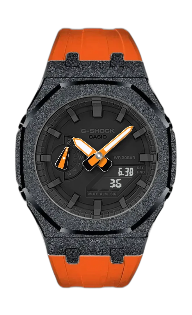 Classic CasiOak — orange strap, black dial