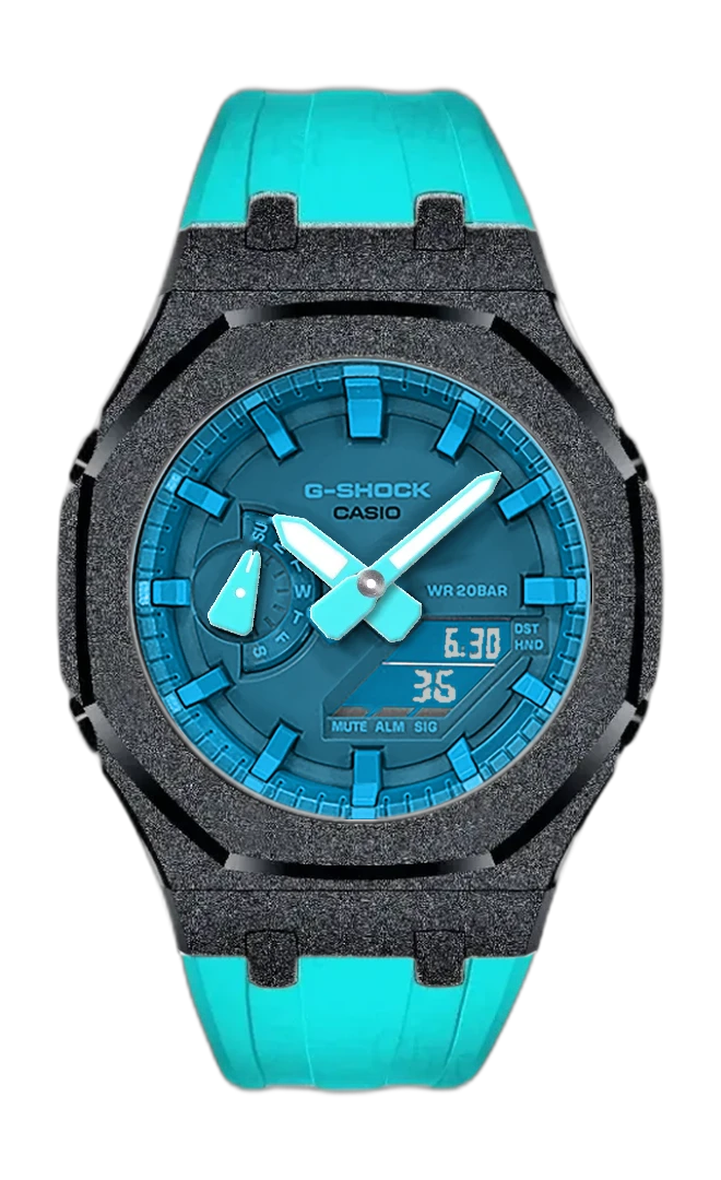 Classic CasiOak — aqua strap, ice-blue dial